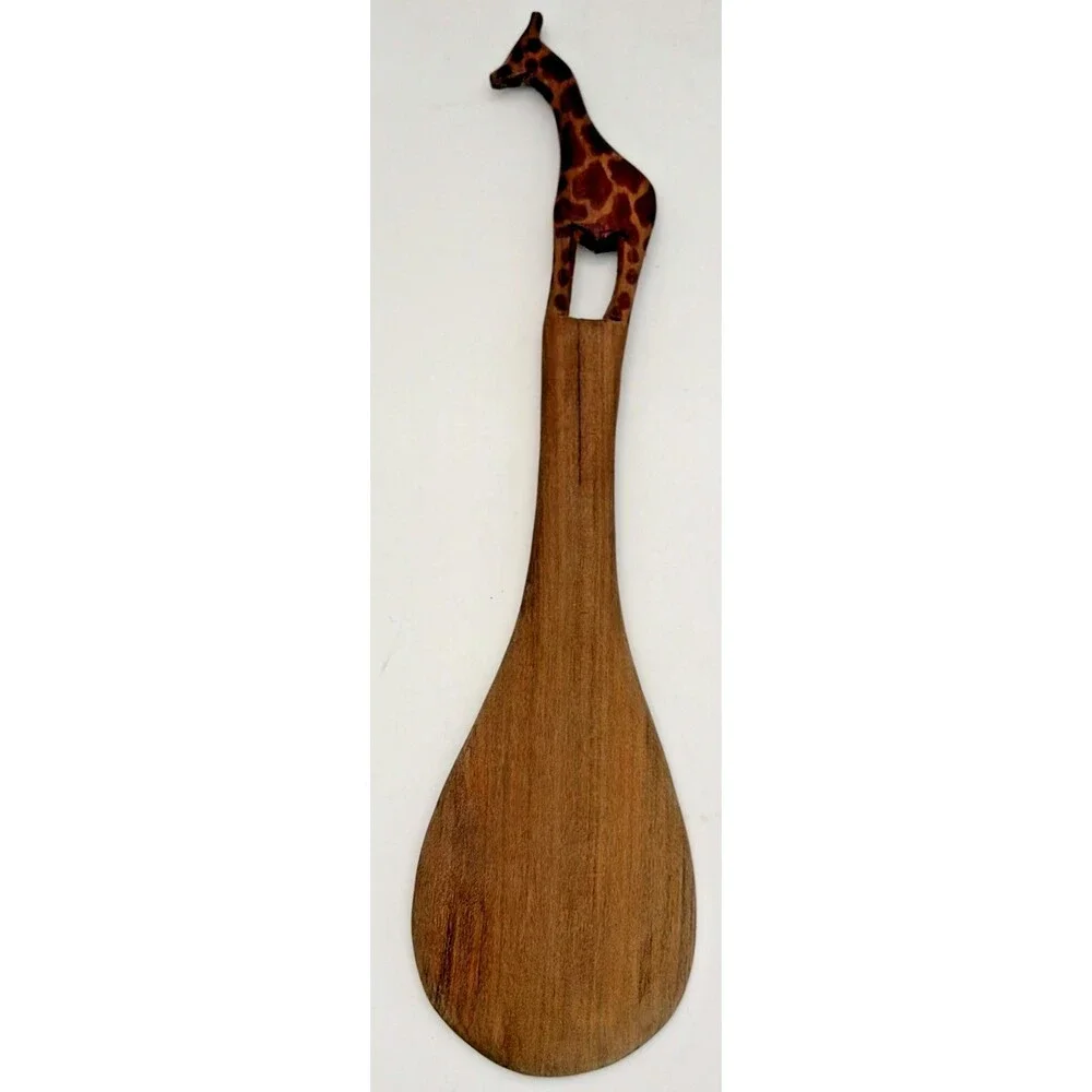 Vintage Hand Carved African Wood Spoon Giraffe